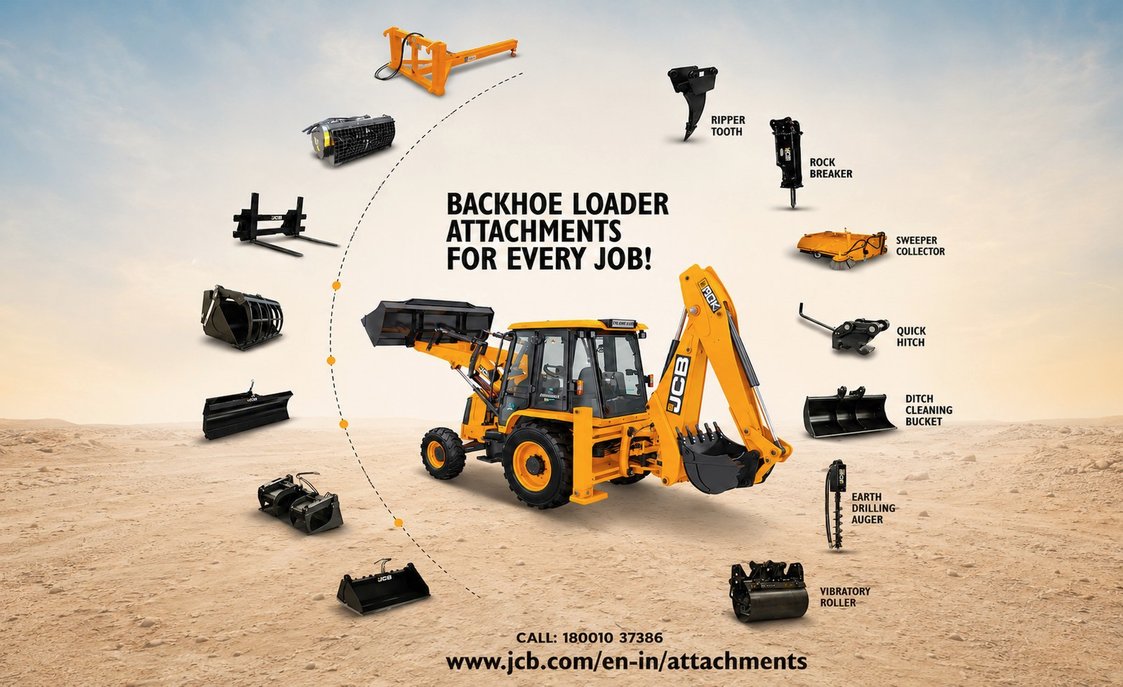 Backhoe loader attachments — forks, buckets, augers