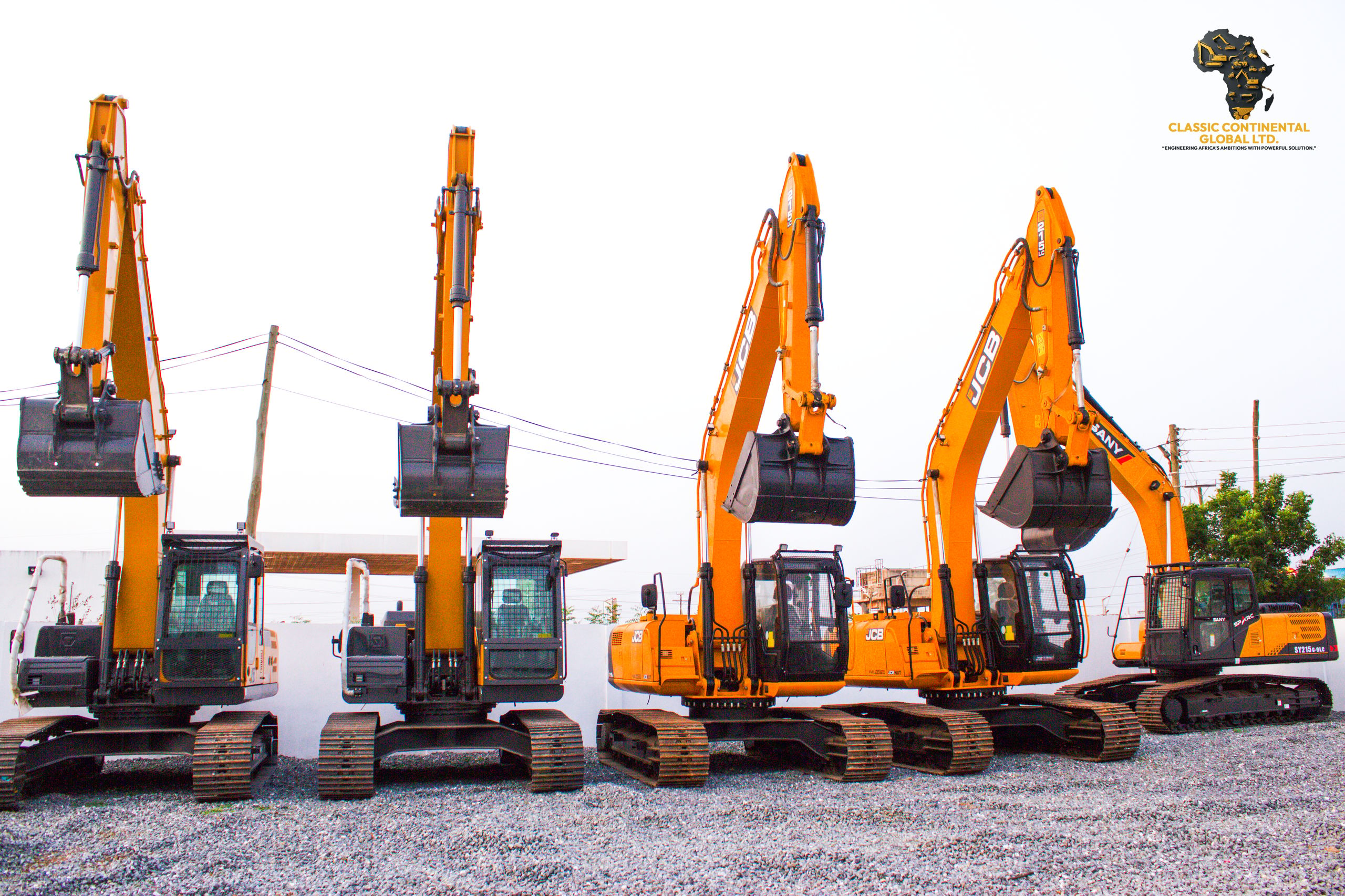 CCGL yard in Accra with JCB, SANY and XCMG excavators